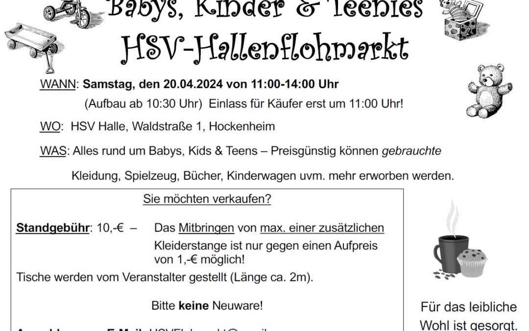 HSV-Hallenflohmarkt am 20. April für Babys, Kinder, Teenies
